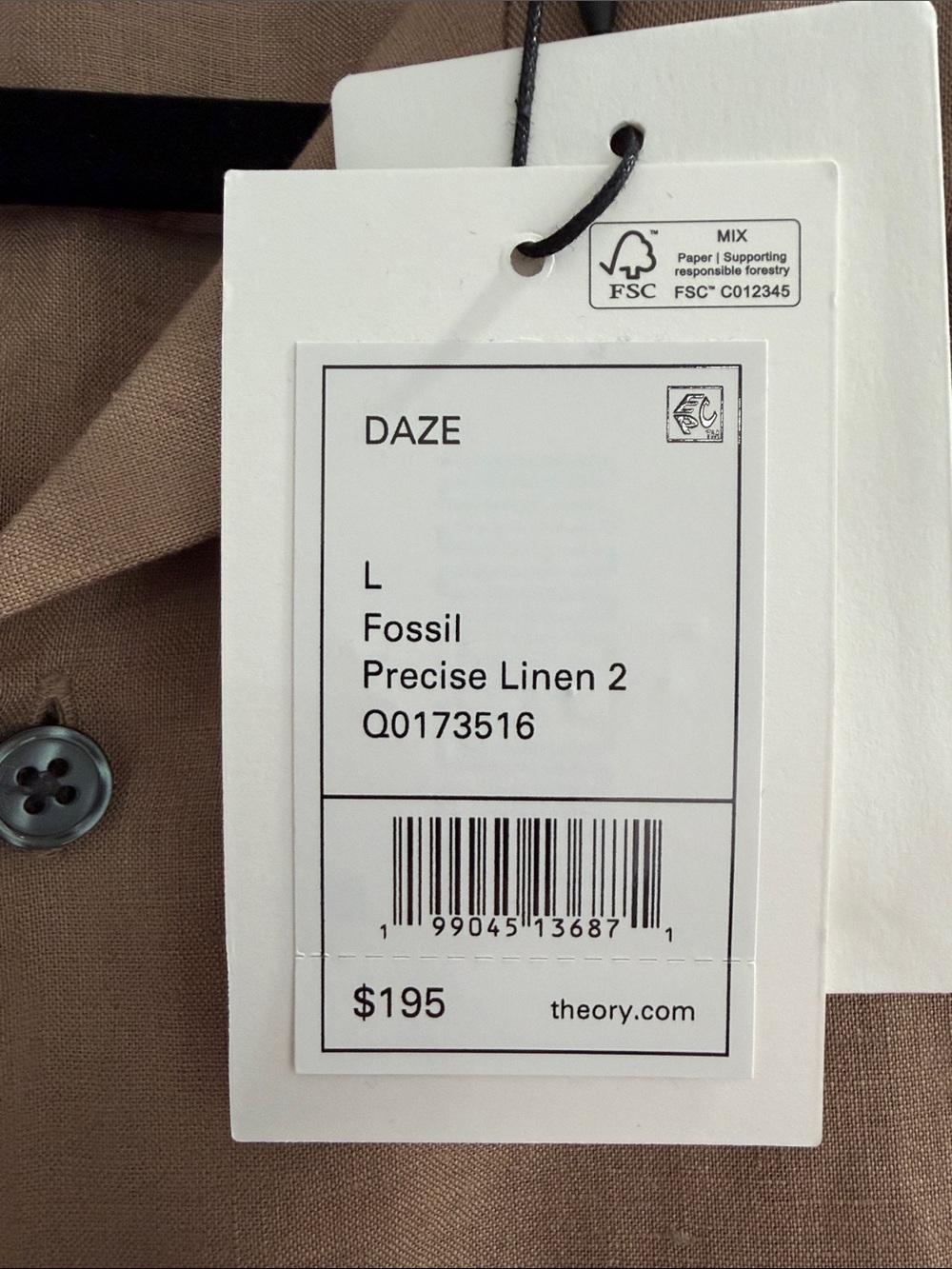 NWT! Theory (Daze Precise Linen 2) Men's Short-Sleeve 100% Linen Shirt in Fossil - Picture 5 of 7